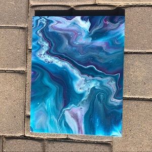 14 x 11 Wood Canvas Acrylic Pour w/ Glitter